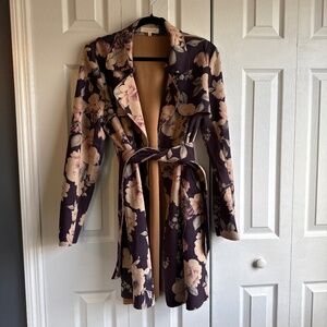 Anthropologie Solitaire Floral Faux Suede Jacket Women’s Size L Plum Color